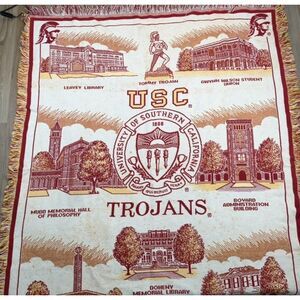 Vintage USC Trojans Throw Blanket University of Southern California 61x47 Tapest